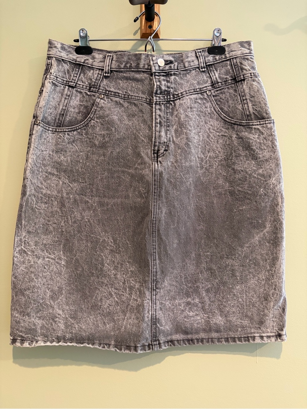 Bonjour 34” Waist High-Rise Washed Gray Denim Pencil Skirt